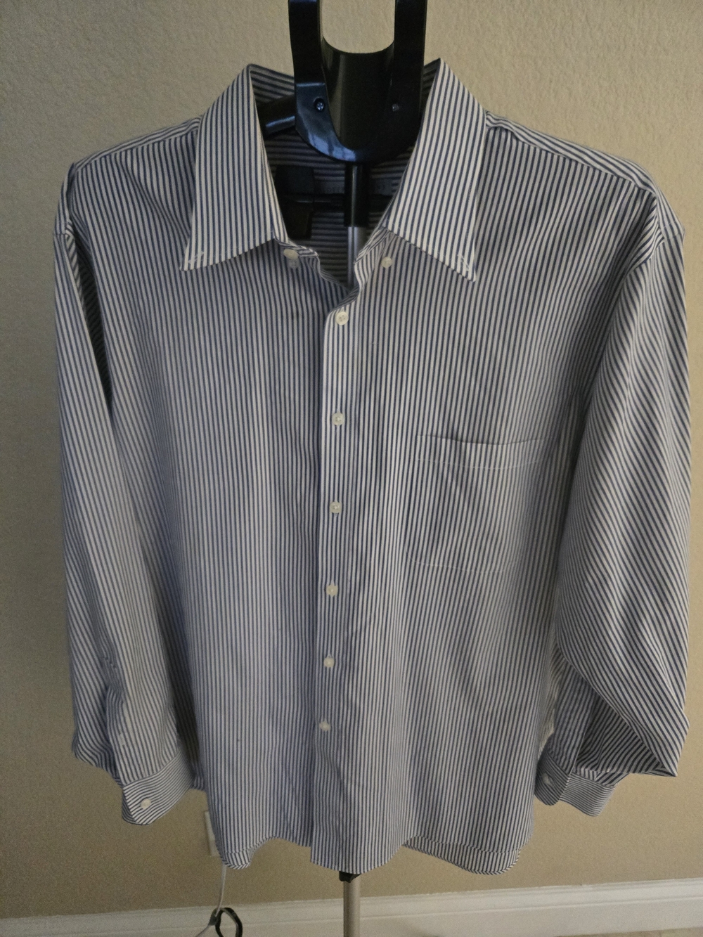 Geoffrey Beene Navy and White Vertical Stripe Dress Shirt. XXL